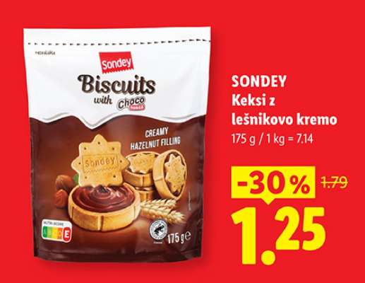 SONDEY Keksi z lešnikovo kremo