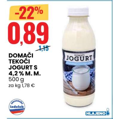 Domači tekoči jogurt s 4,2% M. M.