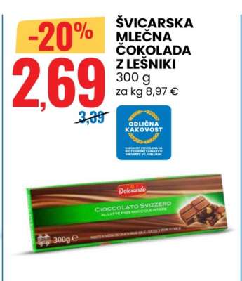 Švicarska mlečna čokolada z lešniki