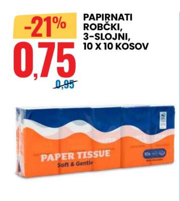 Papirnati robčki, 3-slojni, 10 x 10 kosov