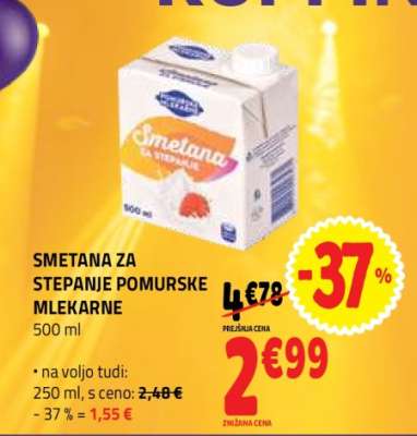 Smetana za stepanje Pomurske mlekarne