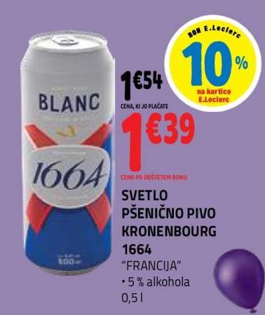 Svetlo pšenično pivo Kronenbourg 1664