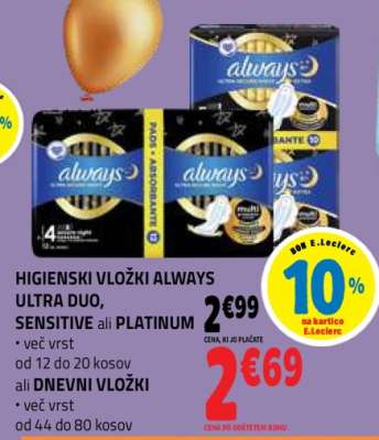 Higienski vložki Always Ultra Duo, Sensitive ali Platinum