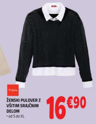 Ženski pulover z všitim srajčnim delom
