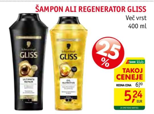 Šampon ali Regenerator Gliss