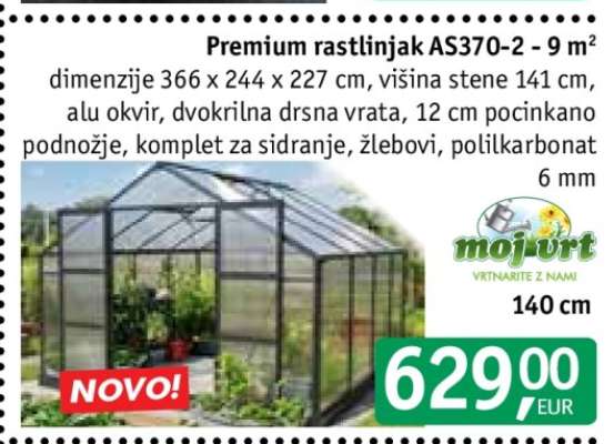 Premium rastlinjak AS370-2 - 9 m²