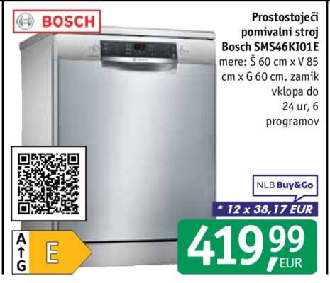 Prostostoječi pomivalni stroj Bosch SMS46KI01E