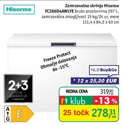 Zamrzovalna skrinja Hisense FC386D4AWLYE