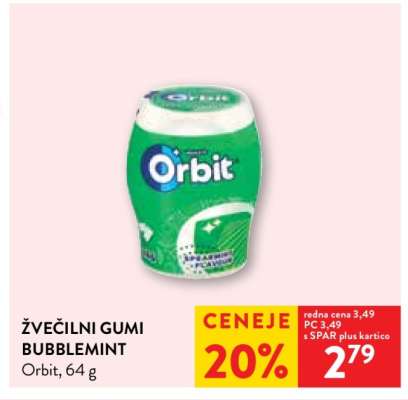 Žvečilni gumi Bubblemint Orbit, 64 g