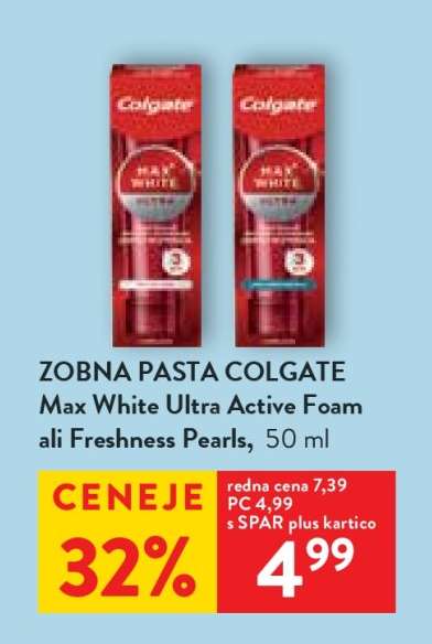 Zobna pasta Colgate Max White Ultra Active Foam ali Freshness Pearls