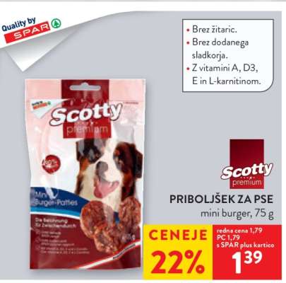 Scotty Premium Priboljšek za pse mini burger, 75 g