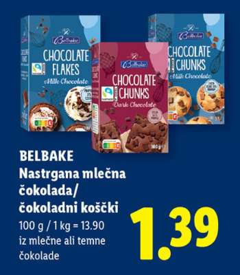 BELBAKE Nastrgana mlečna čokolada/čokoladni koščki