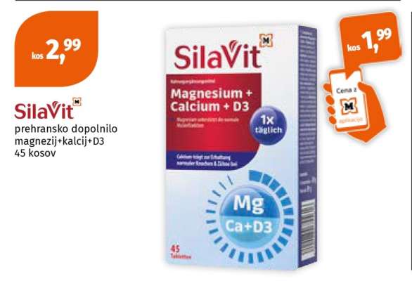 SilaVit prehransko dopolnilo magnezij+kalcij+D3 45 kosov