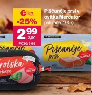 Piščančje prsi v ovitku Mercator