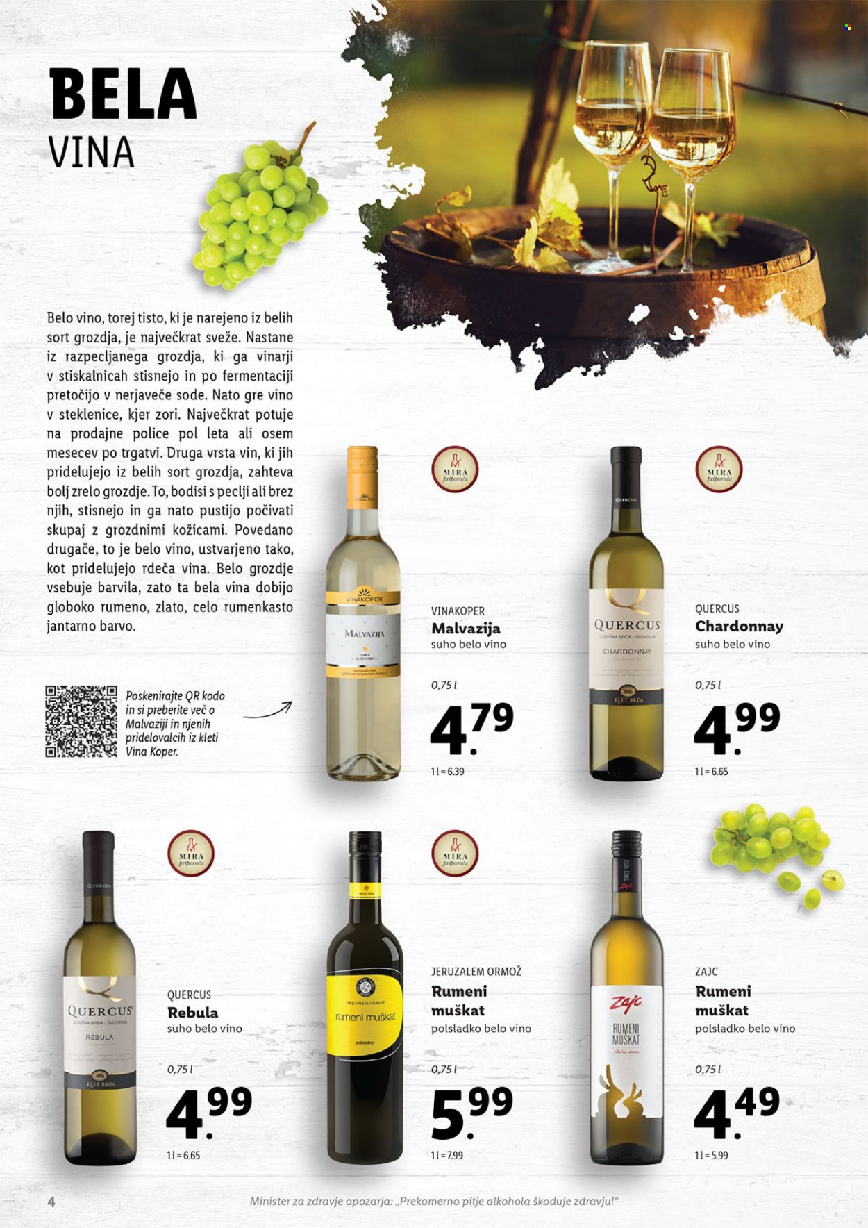 Lidl katalog - Ponudba izdelkov - belo grozdje, belo vino, grozdje, Chardonnay, Jeruzalem Ormož, Klet Brda, Muškat, Sola, vino. Stran 4.