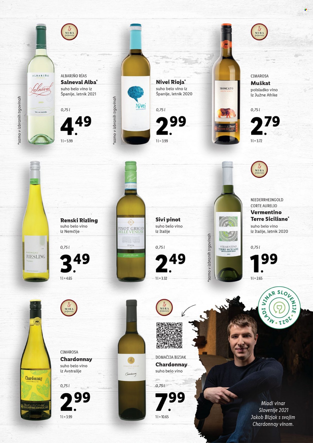 Lidl katalog - Ponudba izdelkov - belo vino, Chardonnay, Muškat, pinot, sivi pinot, vino. Stran 5.