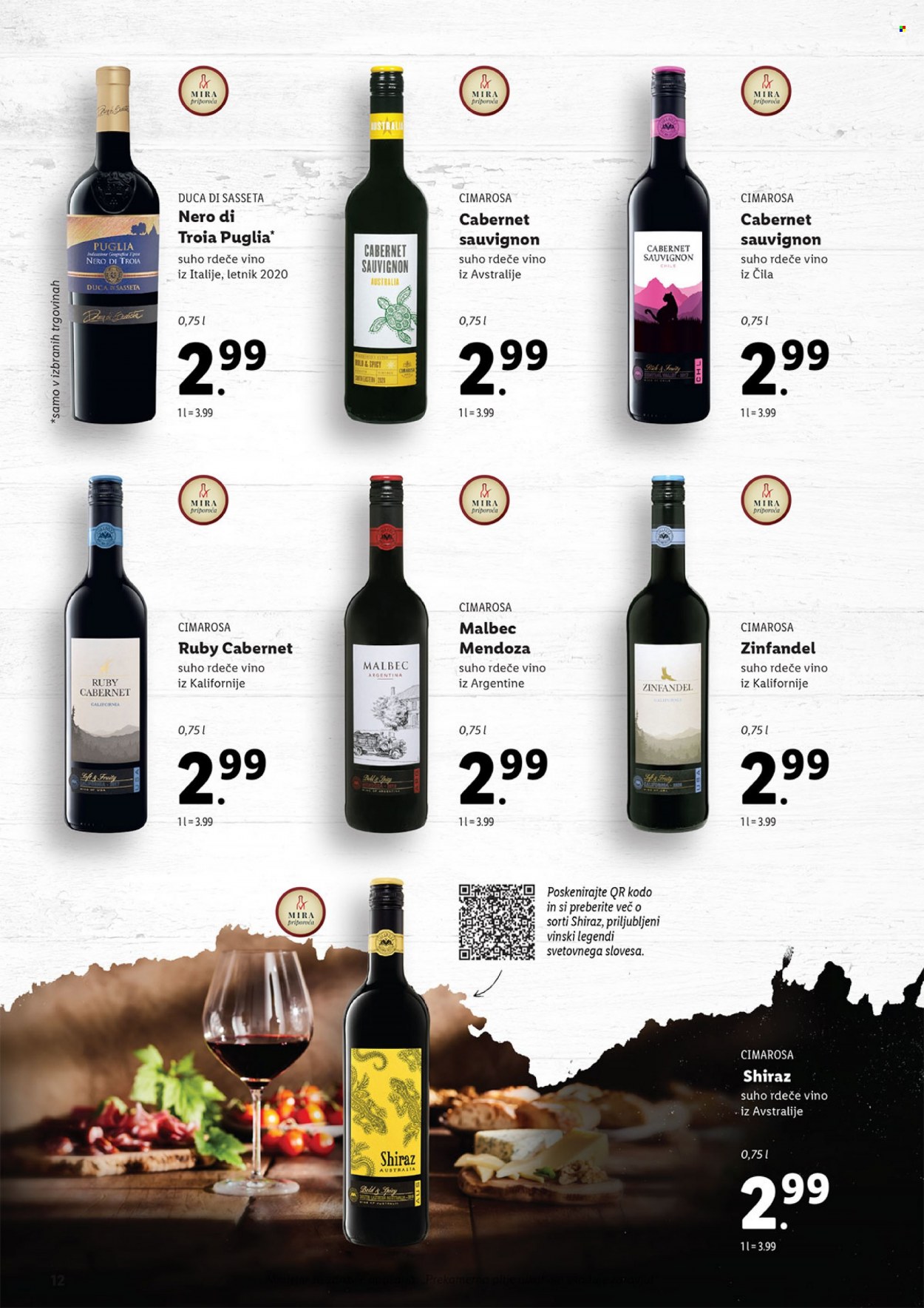 Lidl katalog - Ponudba izdelkov - rdeče vino, Sauvignon Blanc, Shiraz, vino. Stran 12.