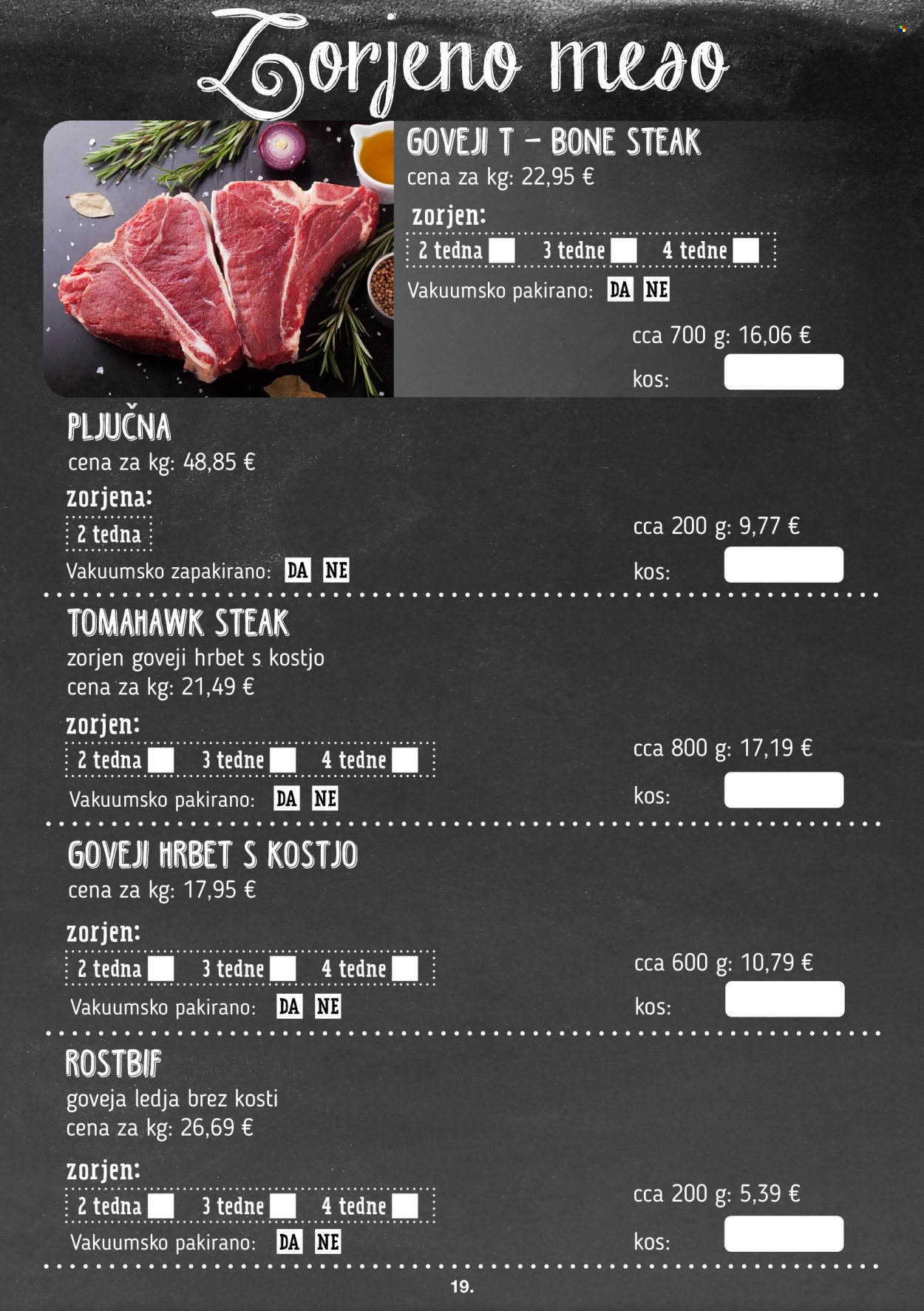 E.Leclerc katalog - Ponudba izdelkov - steak, goveje meso, goveji hrbet, ledja. Stran 20.