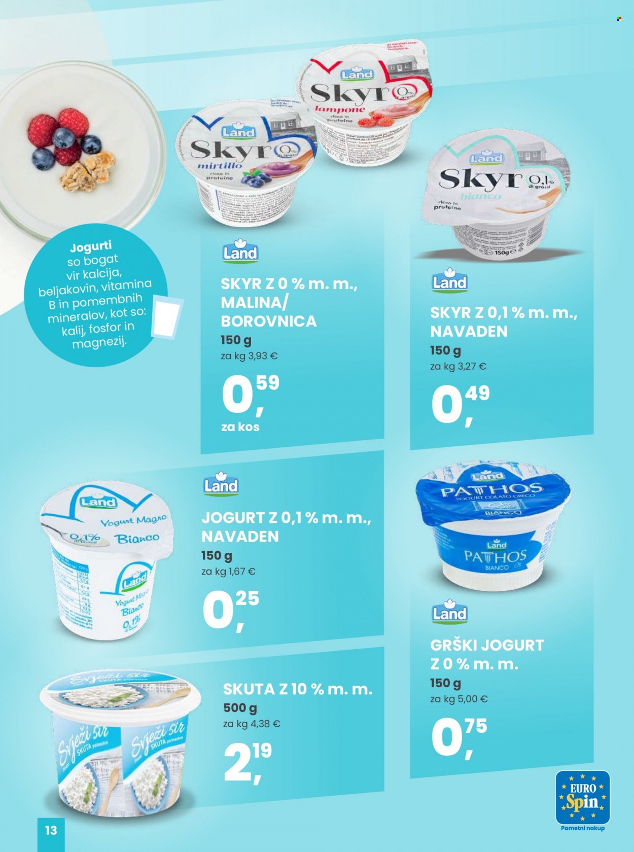 EuroSpin katalog - Ponudba izdelkov - sir, skuta, grški jogurt, jogurt, Skyr, sani. Stran 13.