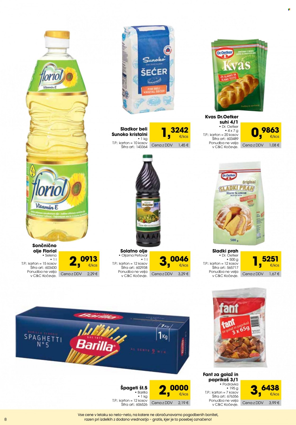 Tuš Cash & Carry katalog - 1.3.2023 - 31.3.2023 - Ponudba izdelkov - Podravka, kvas, sladkor, Barilla, špageti, olje, solatno olje, sončnično olje. Stran 8.