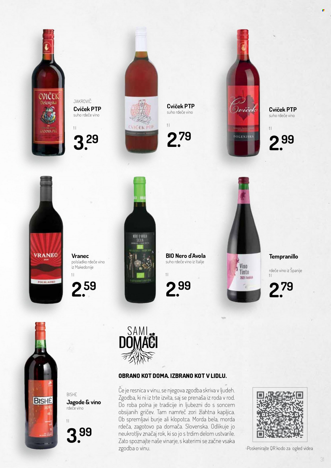 thumbnail - Lidl katalog - Ponudba izdelkov - alkohol, rdeče vino, vino, D'avola, Cviček, jagode. Stran 31.