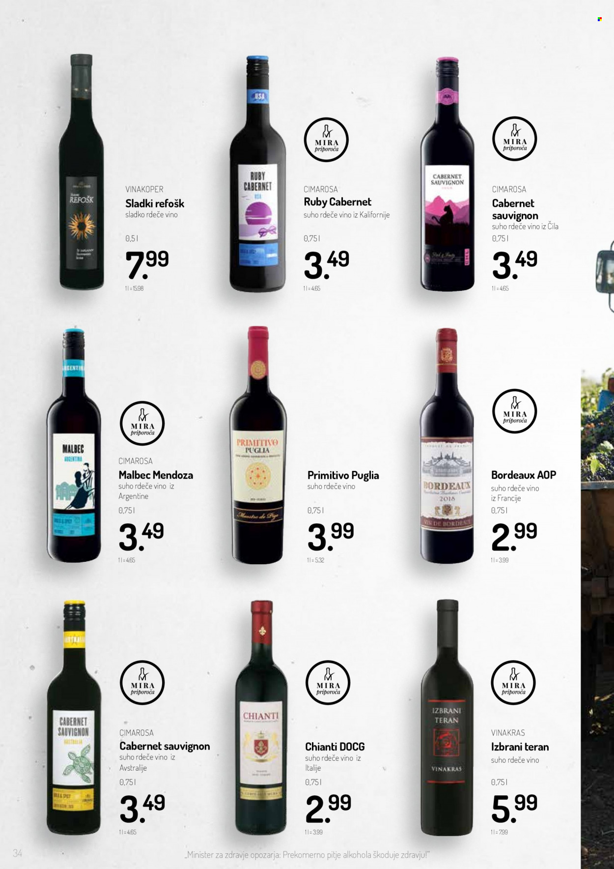 thumbnail - Lidl katalog - Ponudba izdelkov - alkohol, rdeče vino, Sauvignon Blanc, vino, Cabernet Sauvignon, Refošk, Vinakoper, Teran. Stran 34.