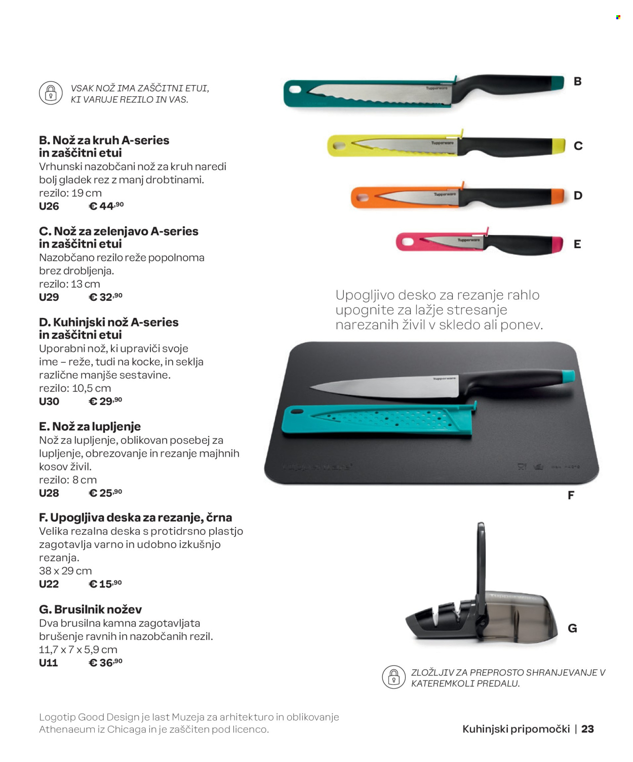 thumbnail - Tupperware katalog - Ponudba izdelkov - nož, ponev, kuhinjski pripomočki, deska za rezanje. Stran 23.
