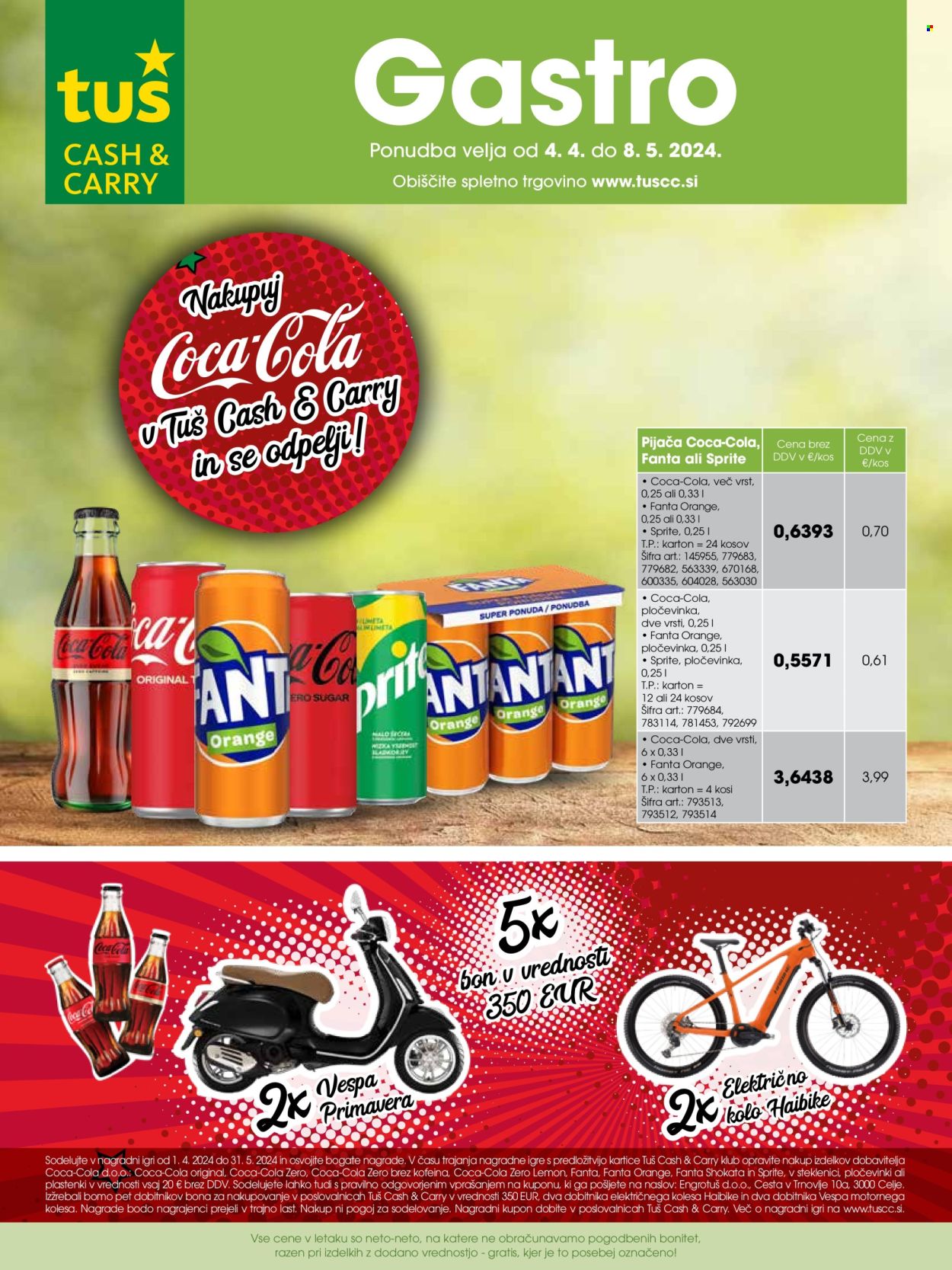 thumbnail - Tuš Cash & Carry katalog - 4.4.2024 - 8.5.2024 - Ponudba izdelkov - Coca-Cola, napitek, cola, Fanta, Sprite. Stran 1.