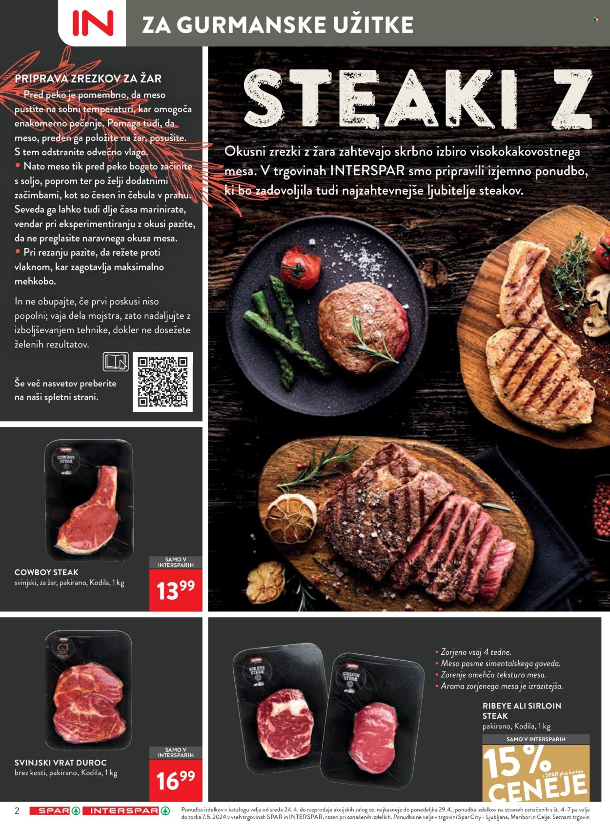 thumbnail - INTERSPAR katalog - 29.4.2024 - 7.5.2024 - Ponudba izdelkov - steak, svinjski vrat, svinjsko meso, česen. Stran 2.